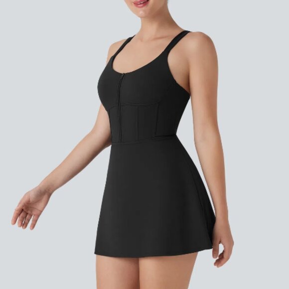 NWT Halara Softlyzero QuickDry Zip Corset Backless 2‑in‑1 Mini Active Dress - Picture 4 of 8